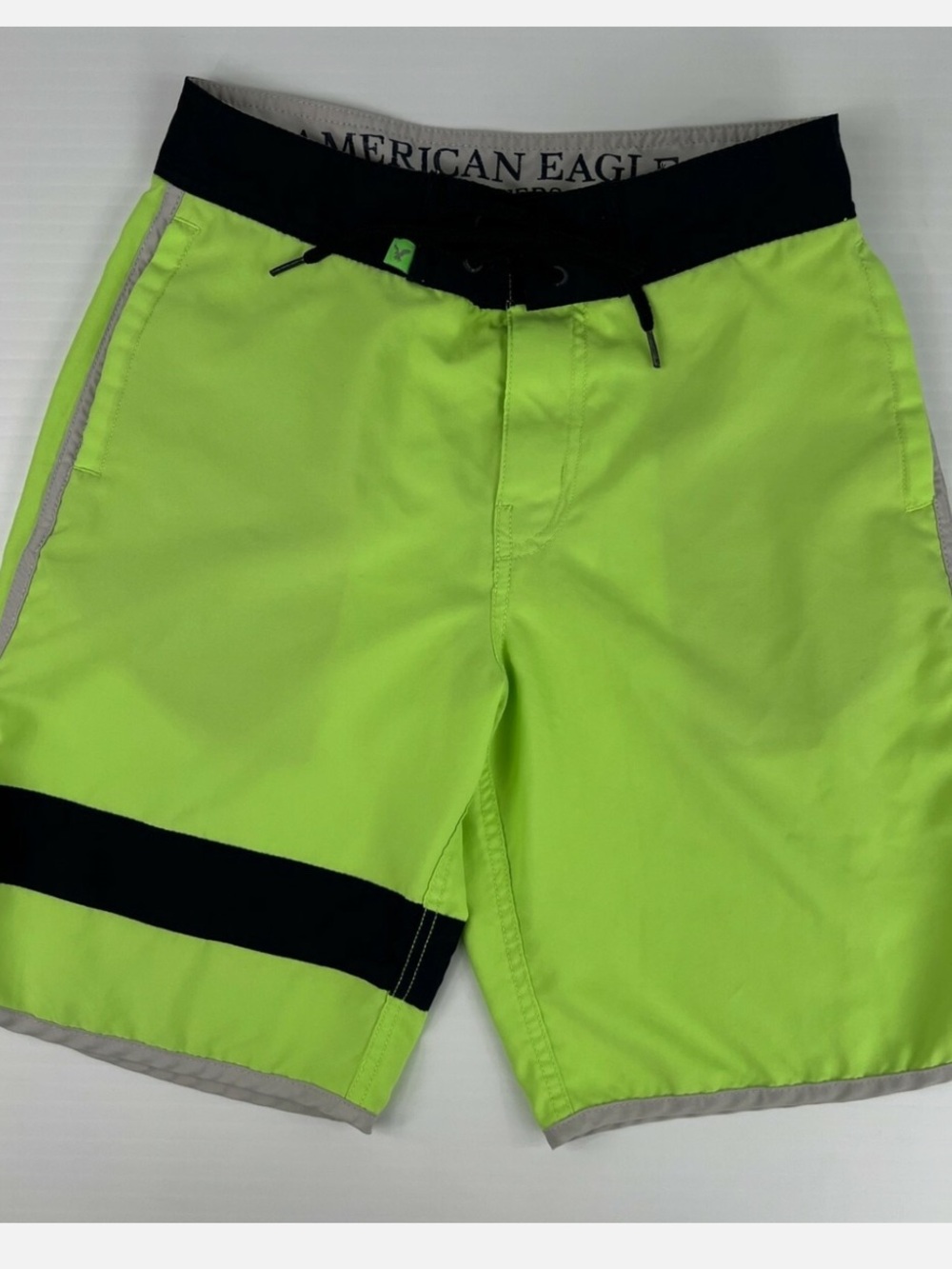 American Eagle Outfitters Lime Green and Navy Men's Swim Shorts